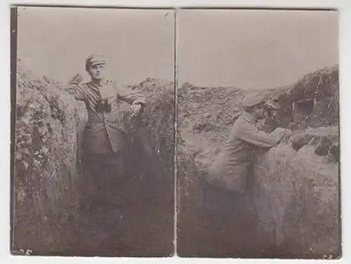 19942/2 Foto dt. Soldaten im Schützengraben 1. Weltkrieg