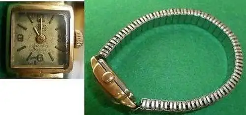 elegante vergoldete Damenarmbanduhr Marke UMF Ruhla