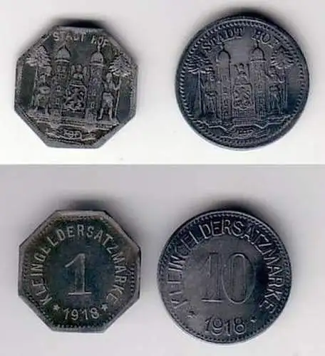 2 x Notmünzen 1 und 10 Pfennig Stadt Hof 1918