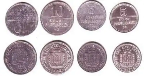 2 x 5 und 2 x 10 Pfennig Münzen Notgeld Burghausen 1918