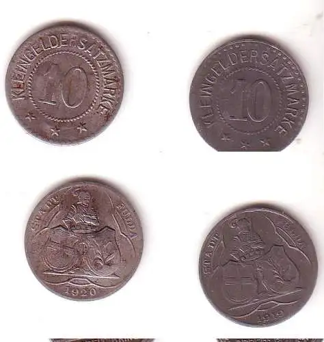 2 x 10 Pfennig Zink und Eisen Not Münzen Stadt Fulda 1919-1920