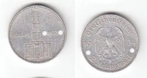 2 Mark Silber Münze 3. Reich Garnisonkirche mit Datum 1934 A Jäger 355 (112577)