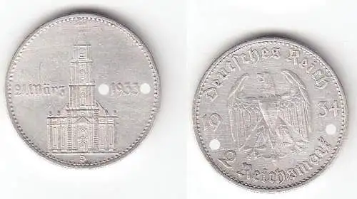 2 Mark Silber Münze 3. Reich Garnisonkirche mit Datum 1934 D Jäger 355 (112603)