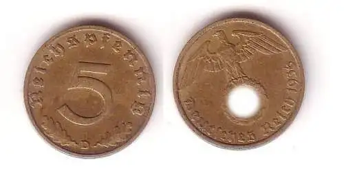 5 Pfennig Messing Münze 3. Reich 1936 D Jäger 363 (112030)