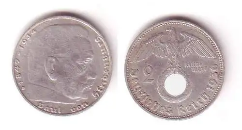 2 Mark Silber Münze 3. Reich Hindenburg 1936 D Jäger 366 (112448)