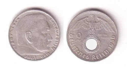 2 Mark Silber Münze 3. Reich Hindenburg 1936 D Jäger 366 (112288)