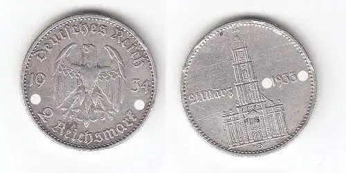 2 Mark Silber Münze 3. Reich Garnisonkirche mit Datum 1934 D Jäger 355 (112264)