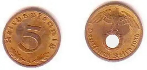 5 Pfennig Messingmünze Deutsches Reich 1936 A Jäger 363