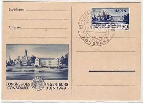 Alliierte Besetzung Baden Ingenieur Kongress Konstanz 1949 Anlaßkarte