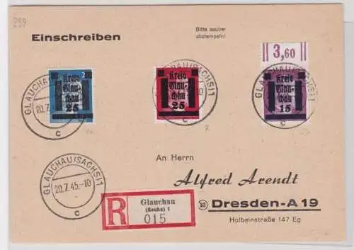 41857 Deutsche Lokalausgabe Glauchau R Brief Glauchau nach Dresden 1945