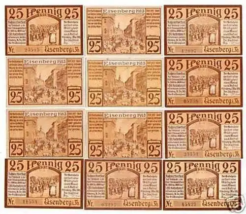 12 Banknoten Notgeld der Stadt Eisenberg 1921