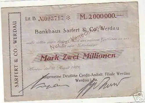 seltene Banknote Inflation Sarfert & Co. Werdau 1923