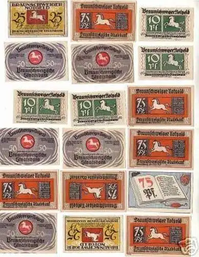 18 Banknoten Notgeld der Stadt Braunschweig 1921