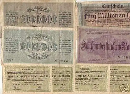 8 interessante Banknoten Inflation Stadt Plauen 1923