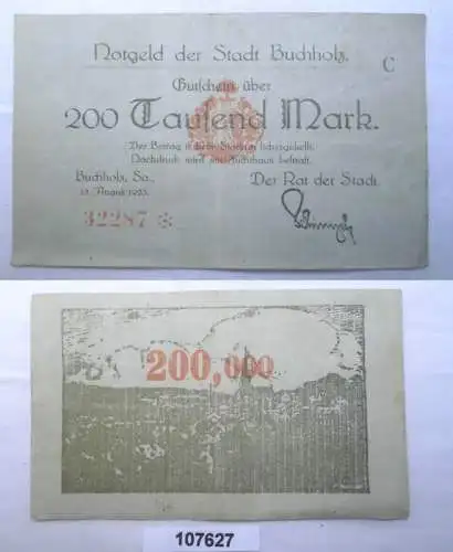 200000 Mark Banknote Inflation Stadt Buchholz 15. August 1923