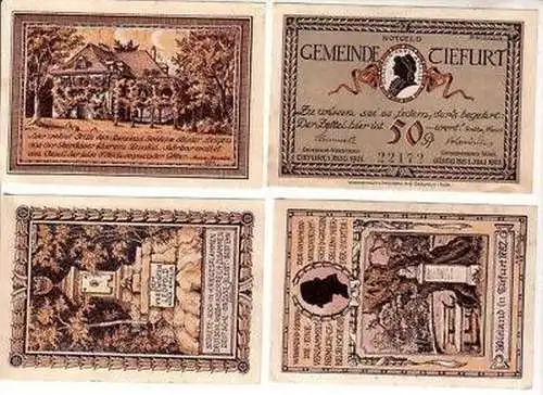 4 Banknoten Notgeld Gemeinde Tiefurt 1922