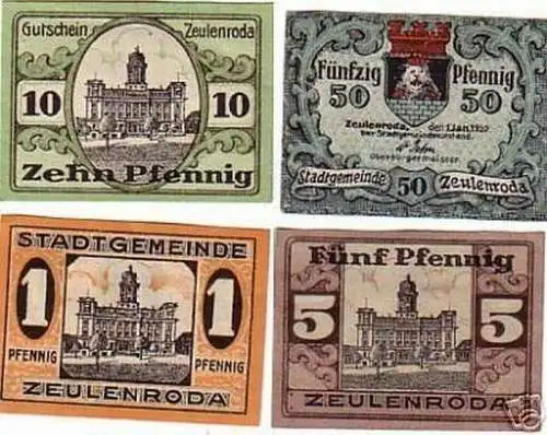 4 Banknoten Notgeld Stadtgemeinde Zeulenroda 1920