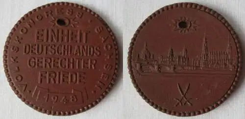 seltene Meissner Porzellan Medaille Volkskongress Sachsen 1948 (145019)