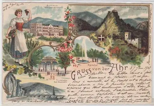 82576 Ak Lithographie Gruß von der Ahr Kurhaus, Trinkhalle usw. 1901