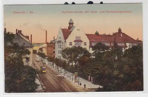 84680 Ak Chemnitz Hartmannstraße mit Fachschule 1934