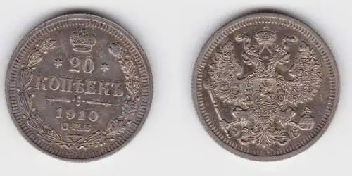 20 Kopeken Silber Münze Russland 1910 ss (155003)