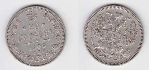 20 Kopeken Silber Münze Russland 1909 (155111)