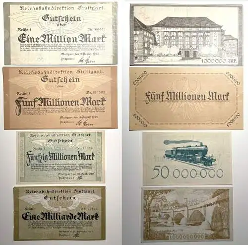 4 Banknoten Reichsbahndirektion Stuttgart 1923 (155192)