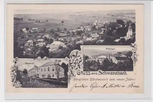 908566 Mehrbild Ak Gruß aus Schwarzbach Gasthof, Rittergut, Totalansicht 1906