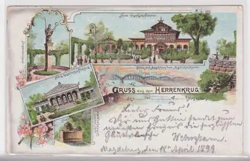 93427 Lithographie Ak Gruss aus dem Herrenkrug bei Magdeburg 1899