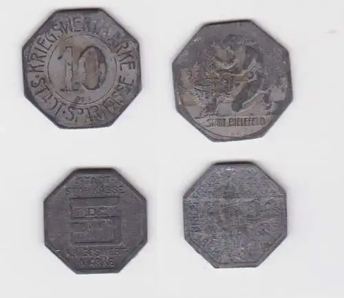 5 und 10 Pfennig Zink Münzen Notgeld Stadt Bielefeld Stadt Sparkasse  (162866)