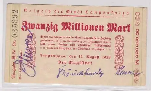 20 Millionen Mark Banknote Stadt Langensalza 15.8.1923 (165582)