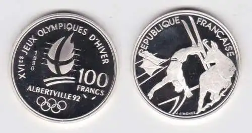 100 Franc Silbermünze Frankreich Olympia 1992 Albertville Trickskiläufer /155277