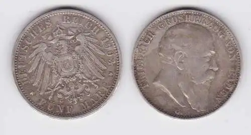 5 Mark Silbermünze Baden Großherzog Friedrich 1903 Jäger 33 f.ss (111908)