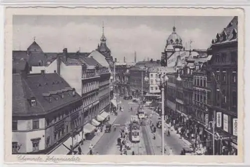 85928 AK Chemnitz - Johannisplatz, Straßenansicht mit Geschäften und Straßenbahn