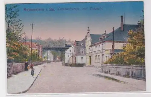 905052 Ak Rabenstein in Sa. Limbacherstraße mit Viadukt um 1920