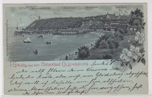 44537 Mondscheinkarte Gruß aus dem Ostseebad Glücksburg 1901