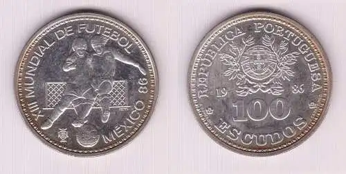 100 Escudos Silbermünze Portugal Fussball WM 1986 Mexiko (155248)