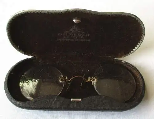 antiker Kneifer / Zwicker Nasenbrille Lesebrille Leipzig um 1900 + Etui (111880)