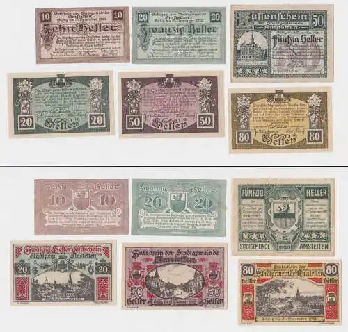 6 Banknoten 10 bis 80 Heller Notgeld Stadtgemeinde Amstetten (154672)