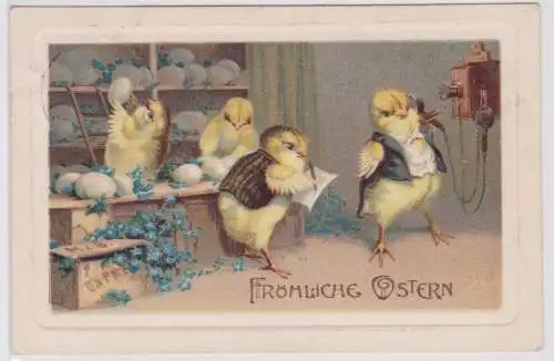 12515 AK Fröhliche Ostern 4 Küken arbeiten im Eierkontor Chef telefoniert 1912