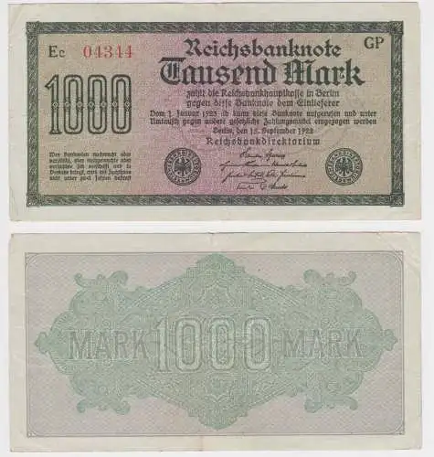 1000 Mark Banknote Berlin 15.9.1922 Rosenberg 75 p KN 5 stellig (159592)