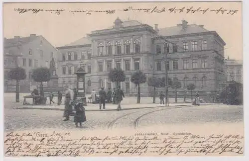 29260 Ak Gera Johannisplatz fürstliches Gymnasium nach Palermo 1902