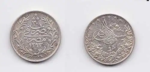 2 Qirsh Silber Münze Ägypten  vz Abdul Hamid II. 1293/30H 1876 (118218)