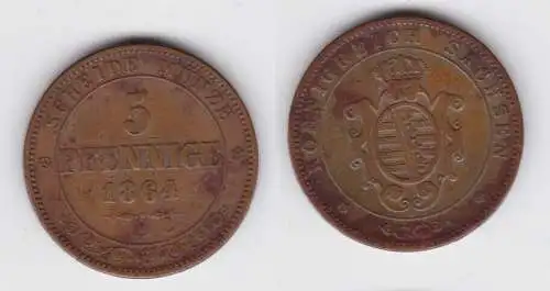 5 Pfennig Kupfer Münze Sachsen 1864 B ss (143087)