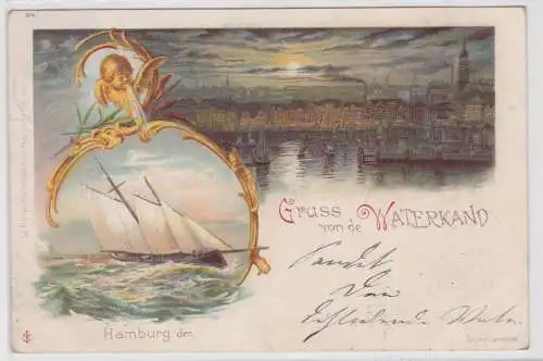 901842 Lithographie Ak Gruss von de Waterkand, Hamburg 1902