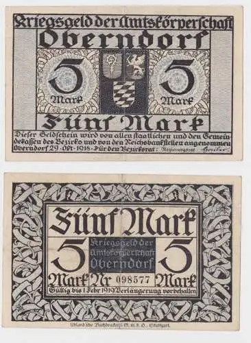 5 Mark Banknote Notgeld Amtskörperschaft Oberndorf 29.10.1918 (135051)