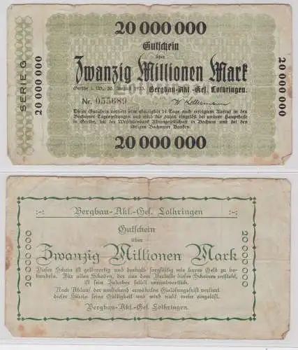 20 Millionen Mark Banknote Gerthe i.W. Bergbau akt.Ges.Lothr. 1923 (137652)