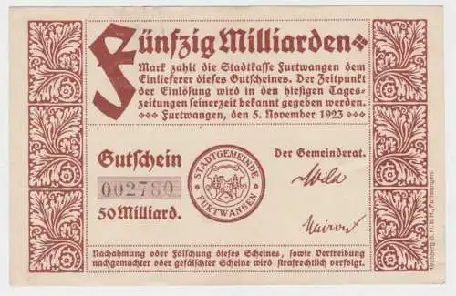 50 Milliarden Mark Banknote Gemeinderat Furtwangen 5.11.1923 (140141)