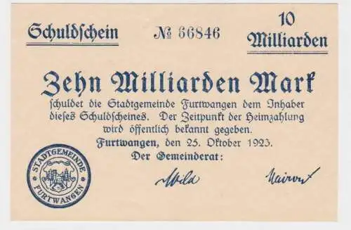 10 Milliarden Mark Banknote Gemeinderat Furtwangen 5.11.1923 (140059)