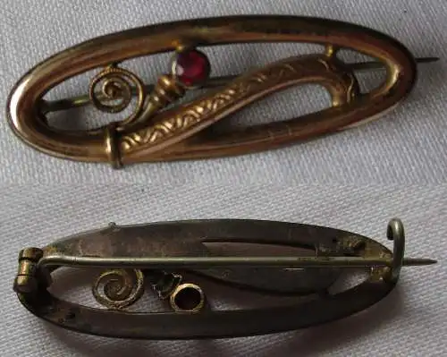 elegante Brosche Jugendstil mit kleinen roten Stein um 1920 (156436)